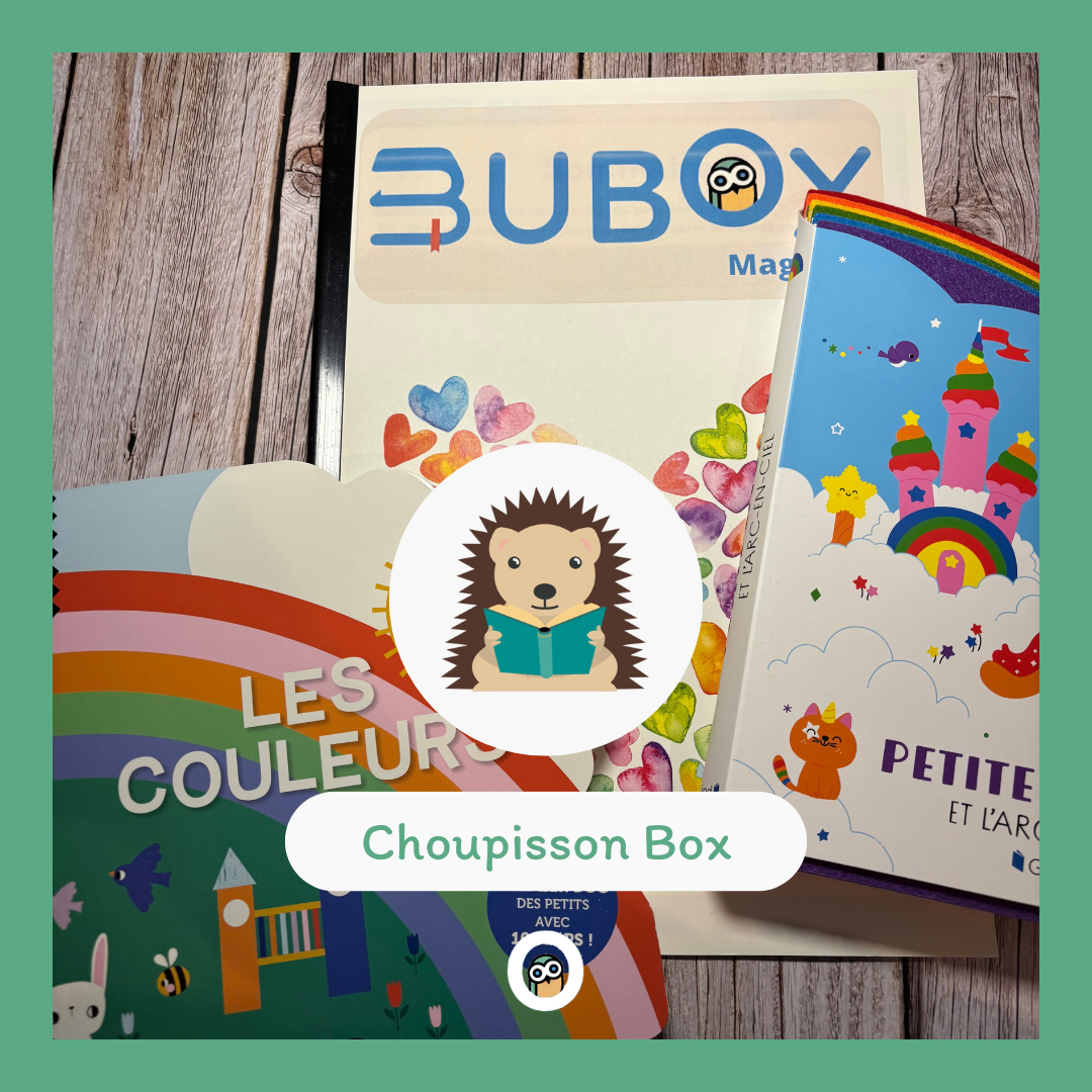 La Choupisson Box comprends des livres et activités pour enfants de 0 à 3 ans sur le thème des couleurs qui illuminent le monde qui les entourent