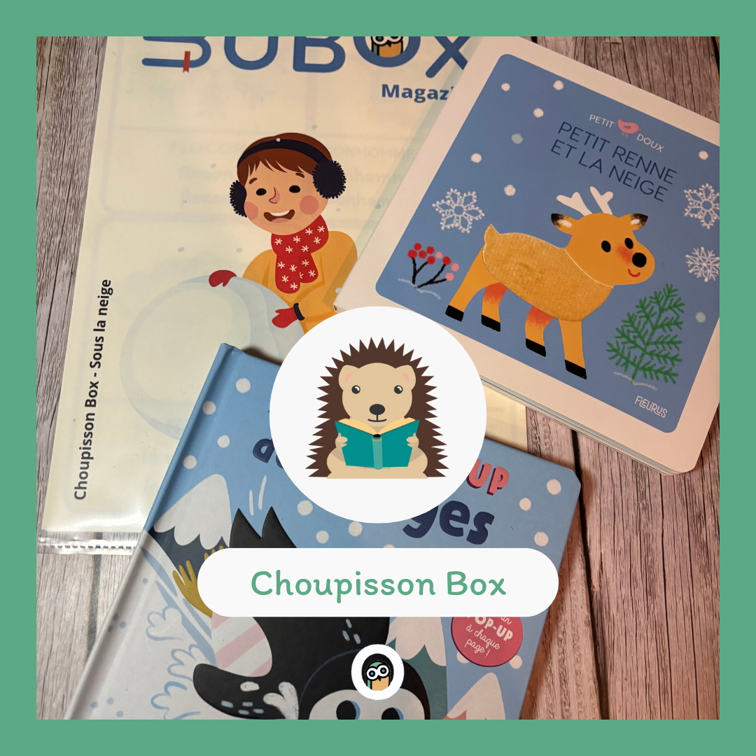 La Choupisson Box comprends des livres et activités pour enfants de 0 à 3 ans sur le thème de la neige, de l'hiver et du froid.
